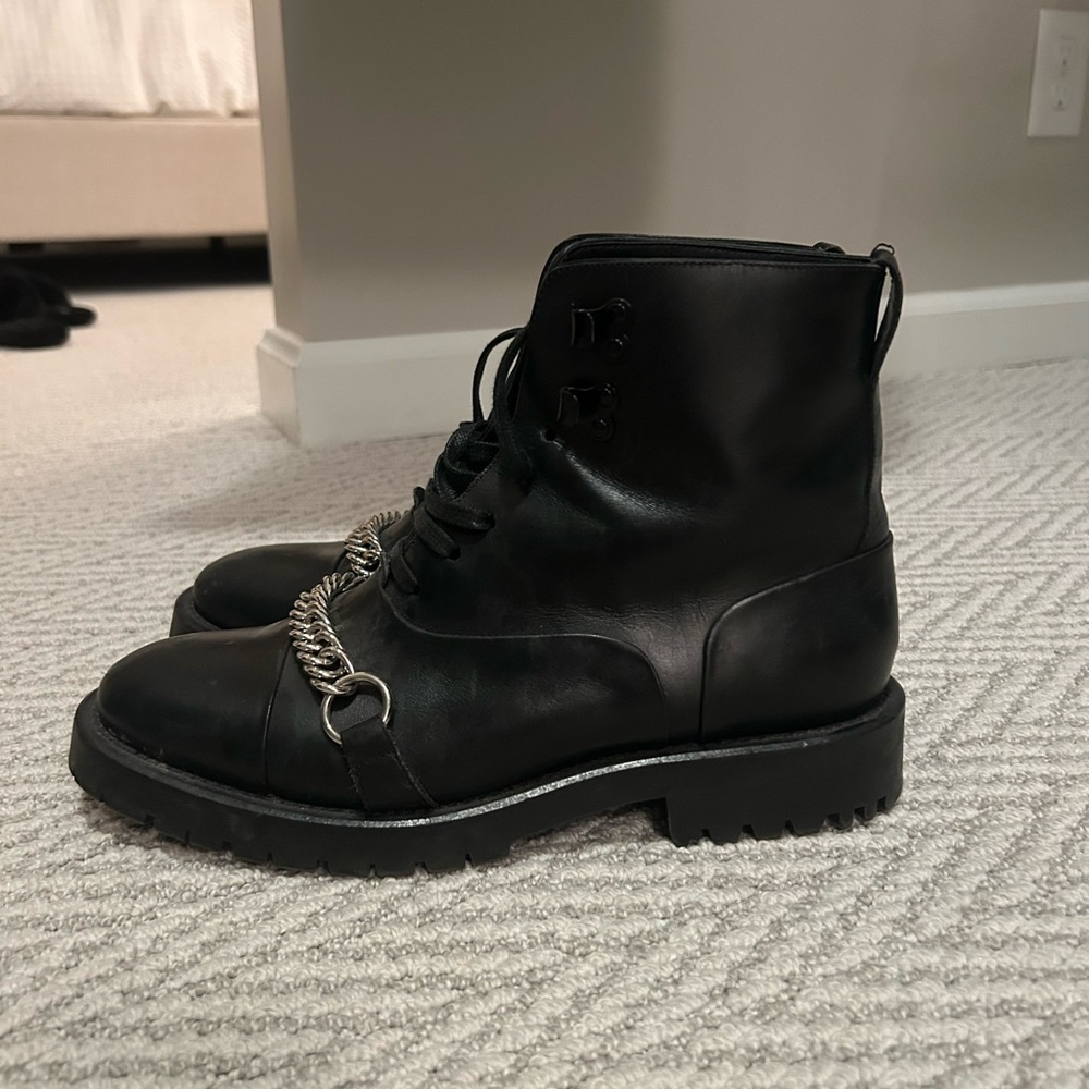 Burberry Leather Chain-Link Accents Combat Boots - Picture 3 of 10
